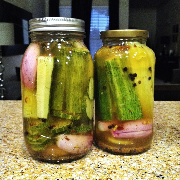 Here is my first go at some quick pickling. The cucumbers and banana peppers are from our garden. #lovemygarden