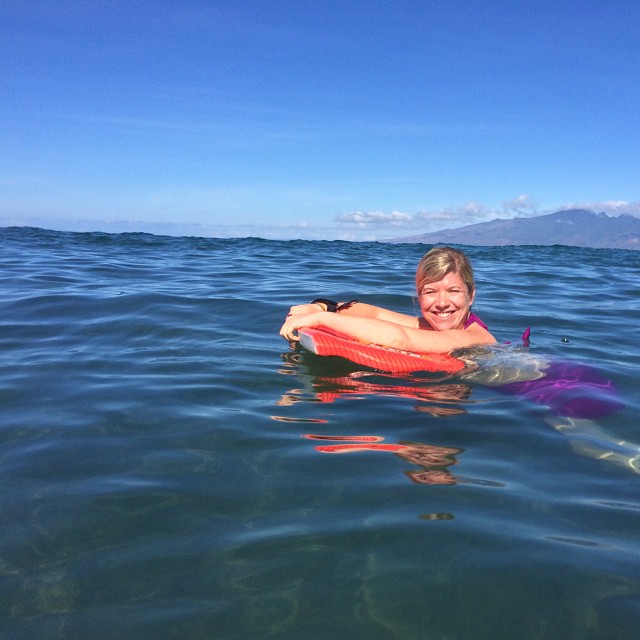 My beautiful wife is enjoying floating around in the ocean.