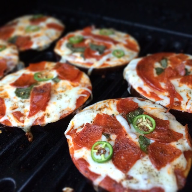 Eggplant pizzas on the grill tonight. #eggplant #grill #pizza