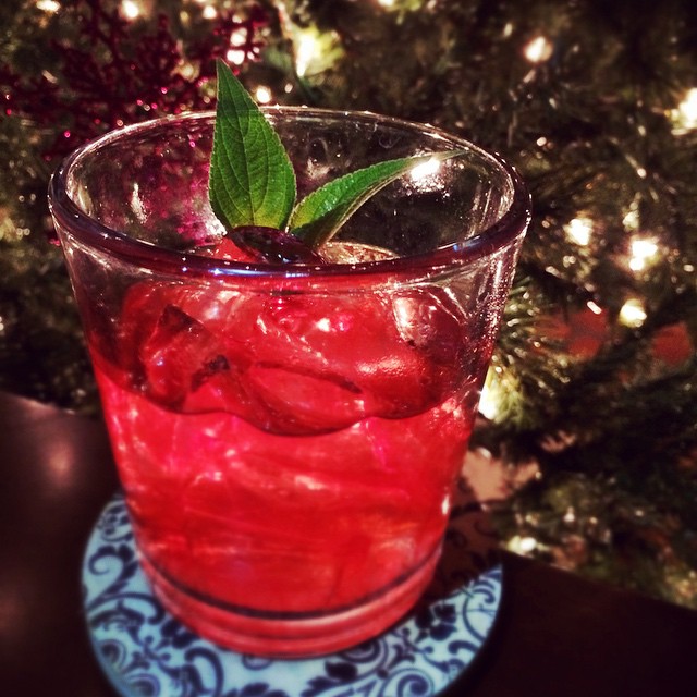 Here's a tasty Christmas cocktail I just made up! Rum soaked with cranberries, pineapple sage, mint and citrus soda. #cocktail #cranberry #mint #rum #christmascocktail